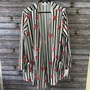 NWT LulaRoe Striped Heart Print Open-Front Cardigan‎ Size L